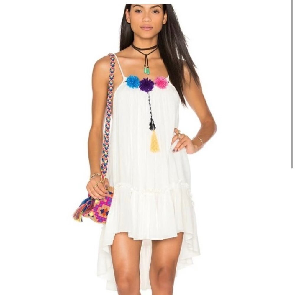 MISA Los Angeles Pom Pom halter neck dress
